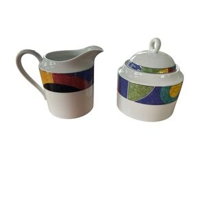 Mikasa‎ Currents M5101 Currents Ceramic 1980s 1990s Cream & Sugar Set 3 pcs